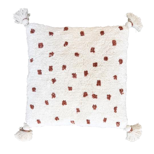 Cotton cushion with tassels - rust dot
