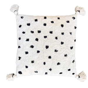 Cotton cushion with tassels - black dot