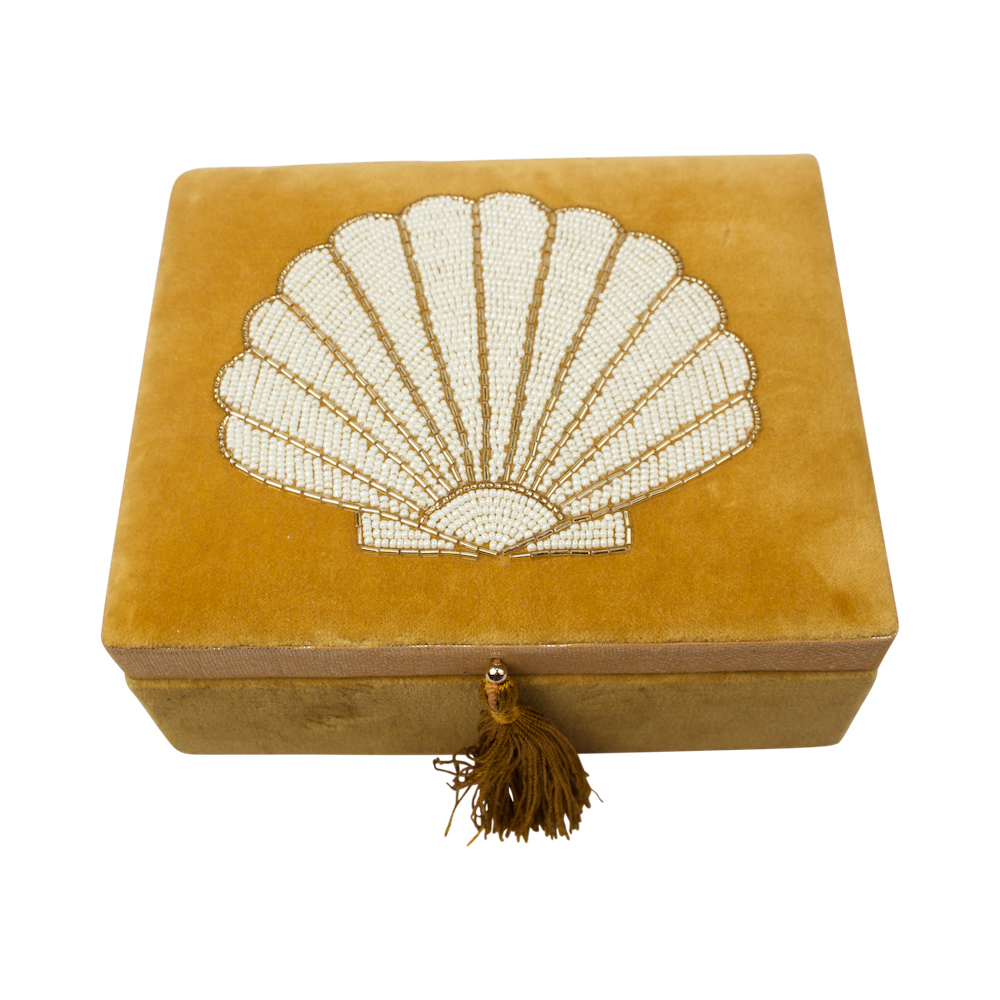 Velvet Box with Shell Beads Mustard