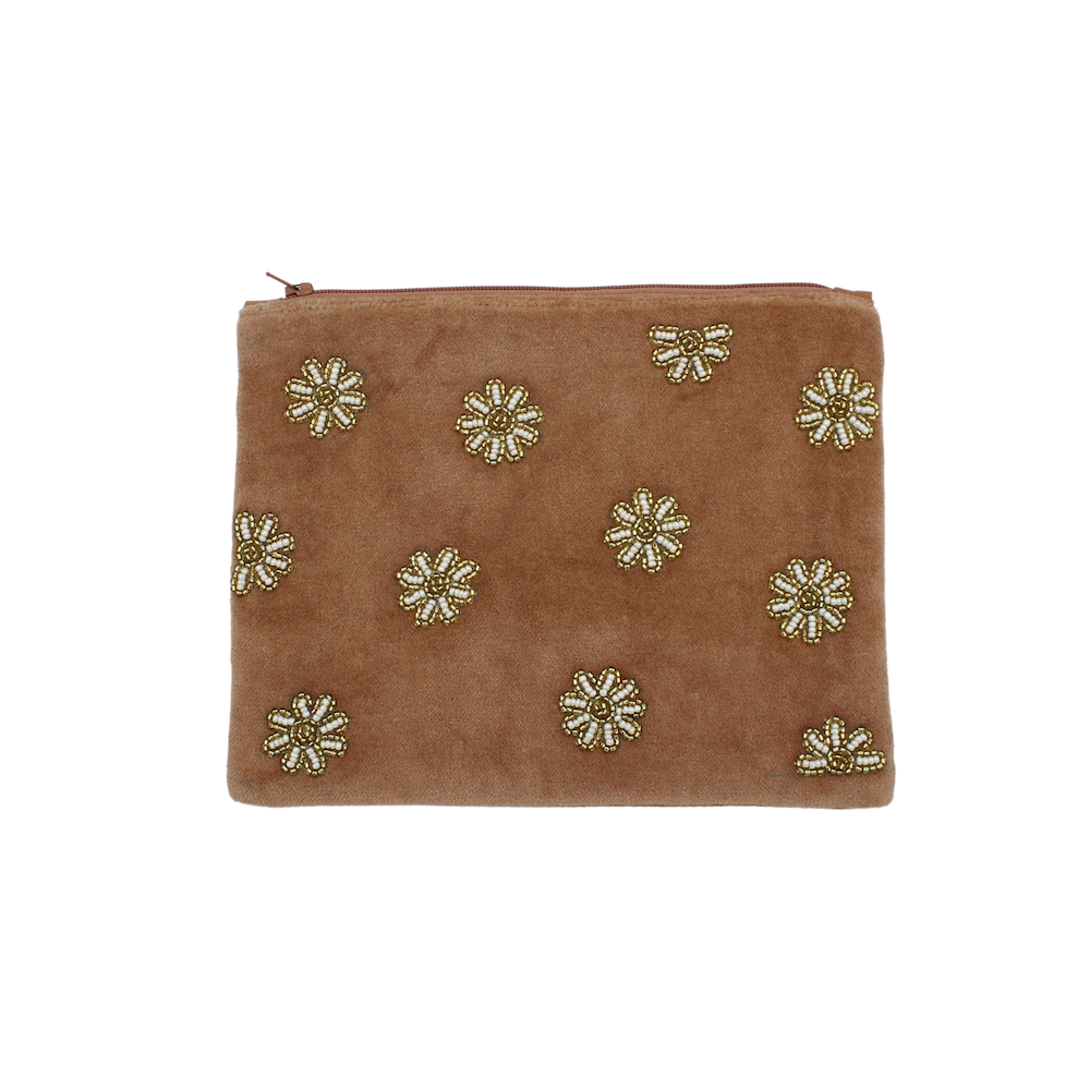 Velvet pouch allover daisies terra