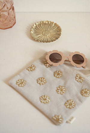 Velvet pouch allover daisies beige