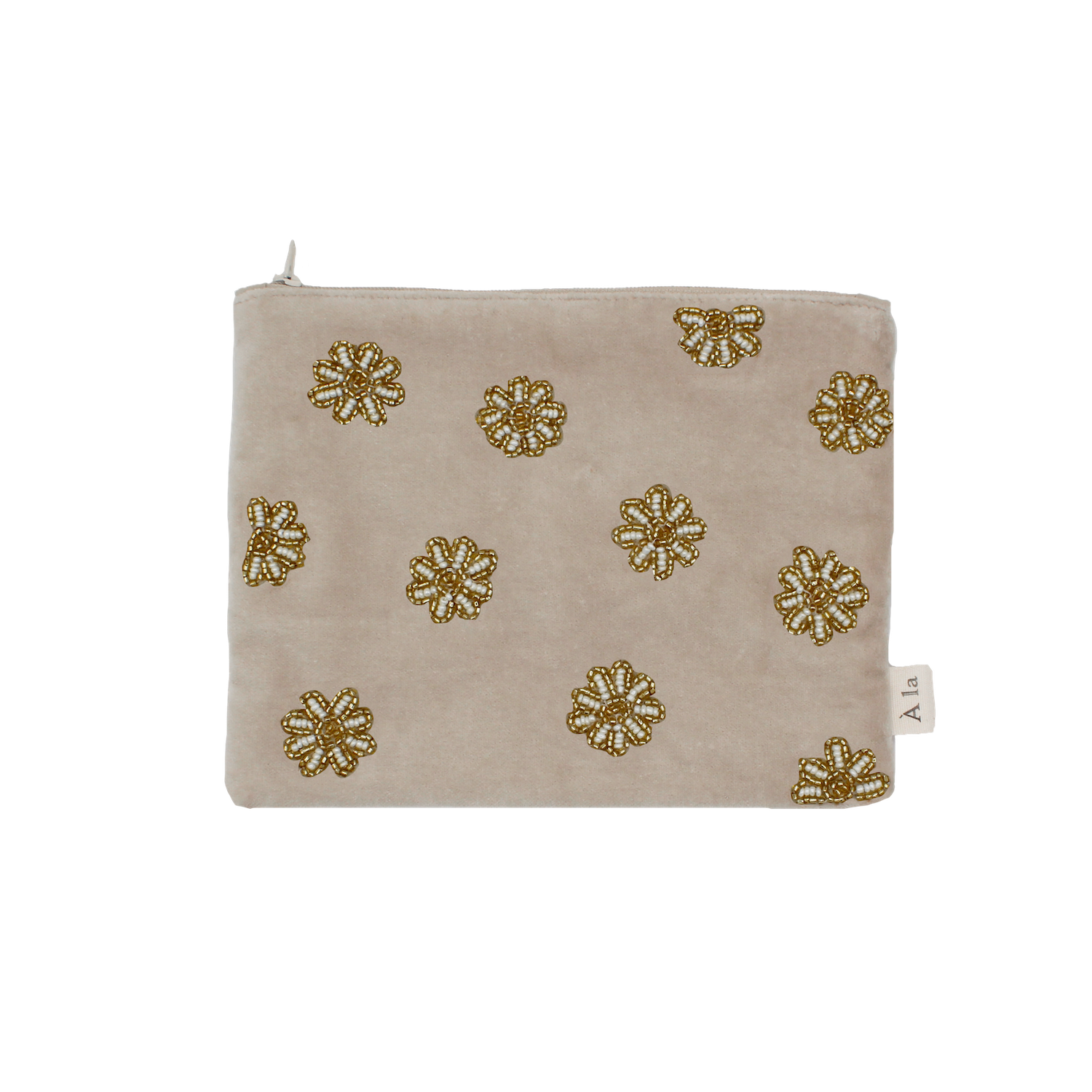 Velvet pouch allover daisies beige