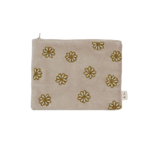 Velvet pouch allover daisies beige