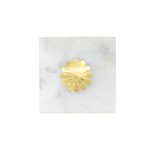 Marble coaster with brass daisy