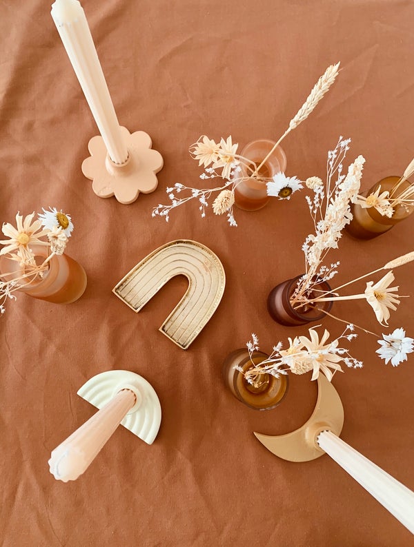 Flower Candle Holder Beige