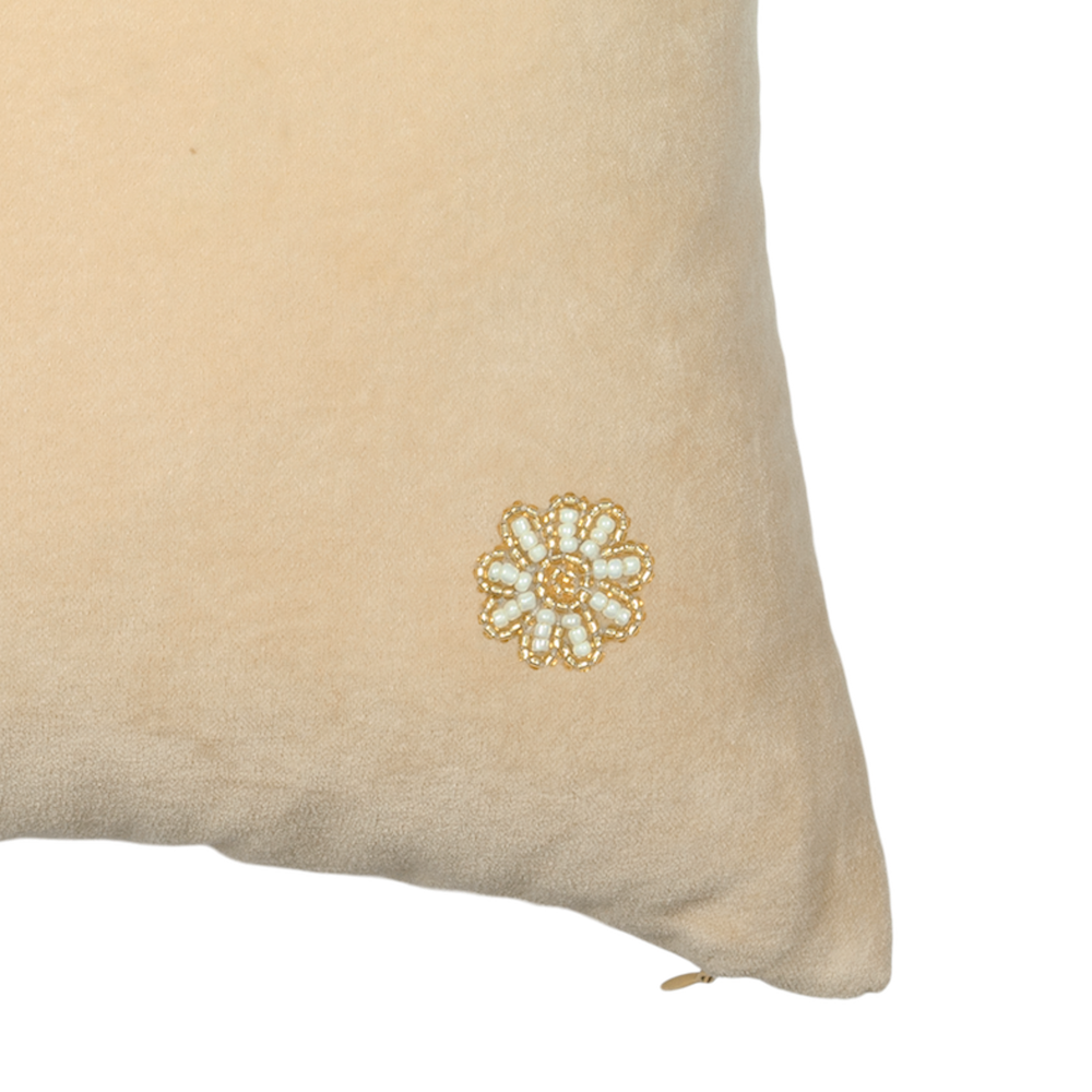 Velvet Cushion Daisies Sand