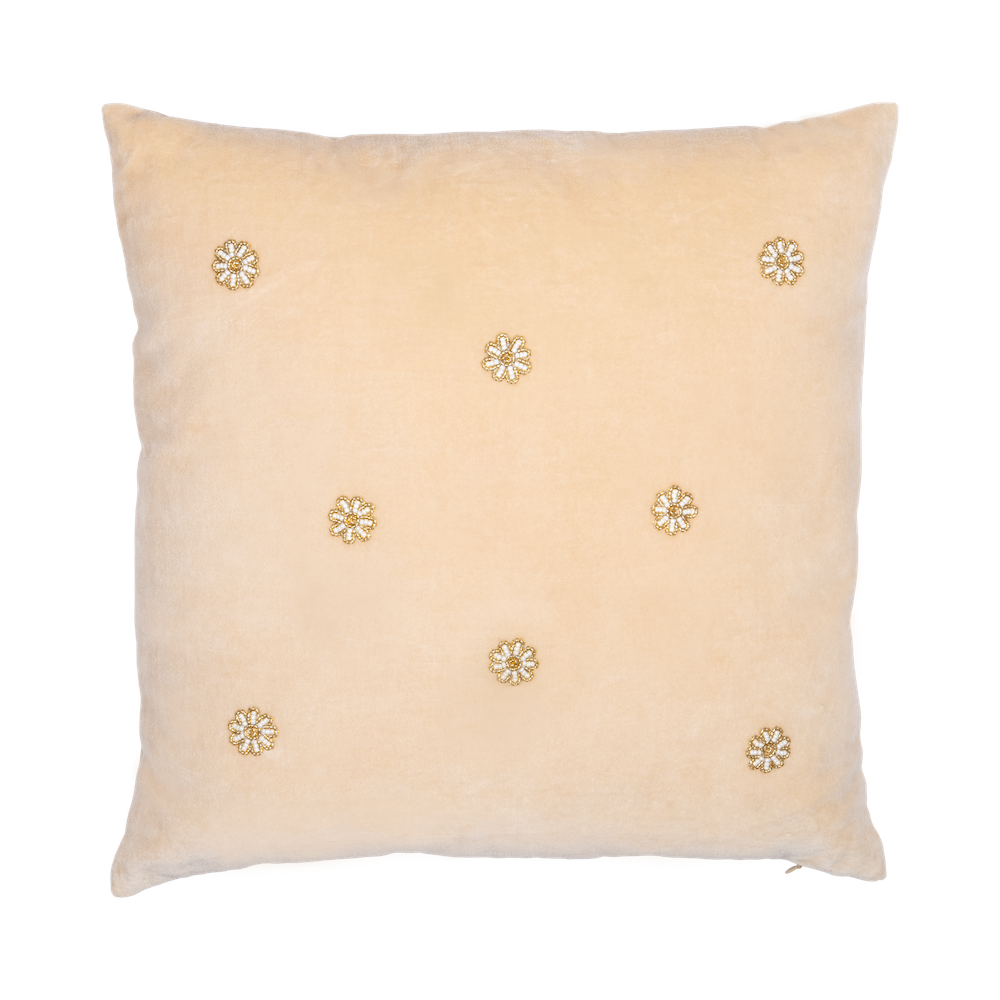 Velvet Cushion Daisies Sand