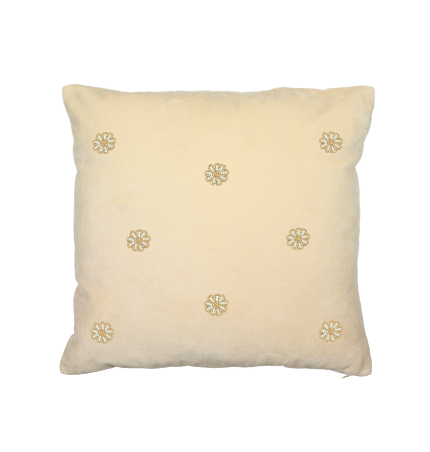 Velvet Cushion Daisies Sand