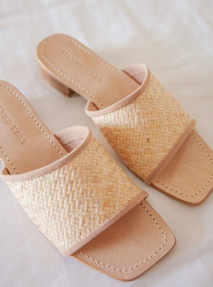 Rattan Shoes Open Toe Mule Heel