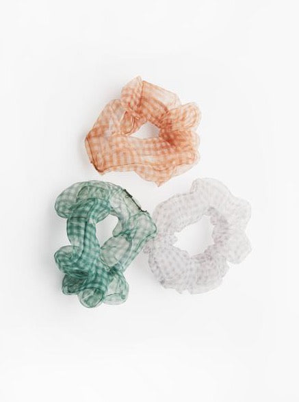 Roxette Scrunchies | Green, Charcoal, and Orange