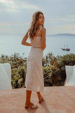 Sachi Linen Midi Skirt Poco Palms