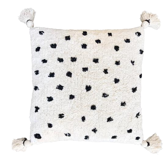 Cotton cushion with tassels - black dot