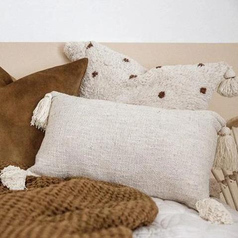 Cotton cushion with tassels - rust dot