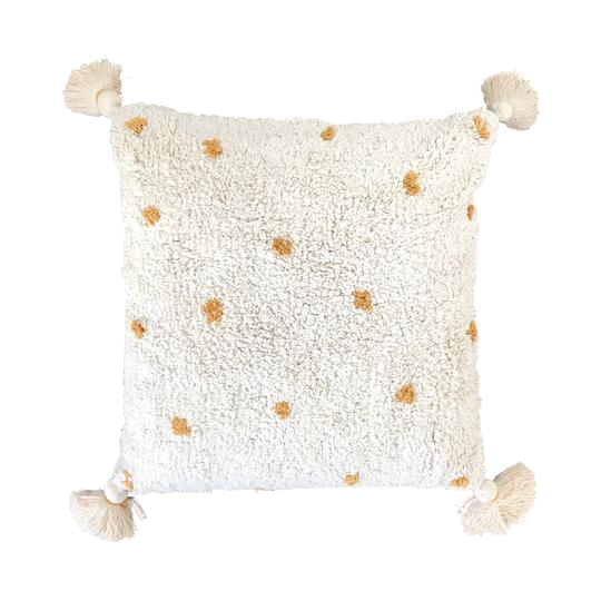 Cotton cushion with tassels - mustard dot