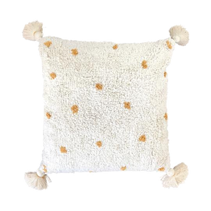 Cotton cushion with tassels - mustard dot
