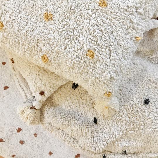 Cotton cushion with tassels - mustard dot
