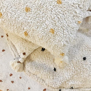 Cotton cushion with tassels - mustard dot